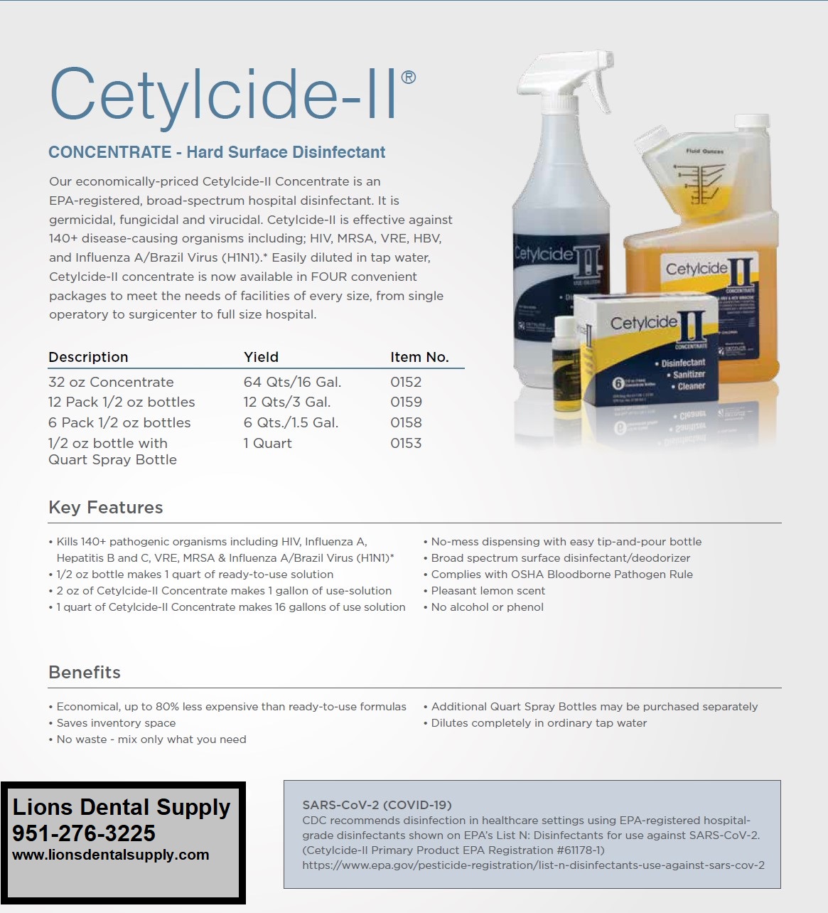 Cetylcide II Concentrate Hard-Surface High-Level Hospital Disinfectant, Virucide, Fungicide, Germicidal Brouchure