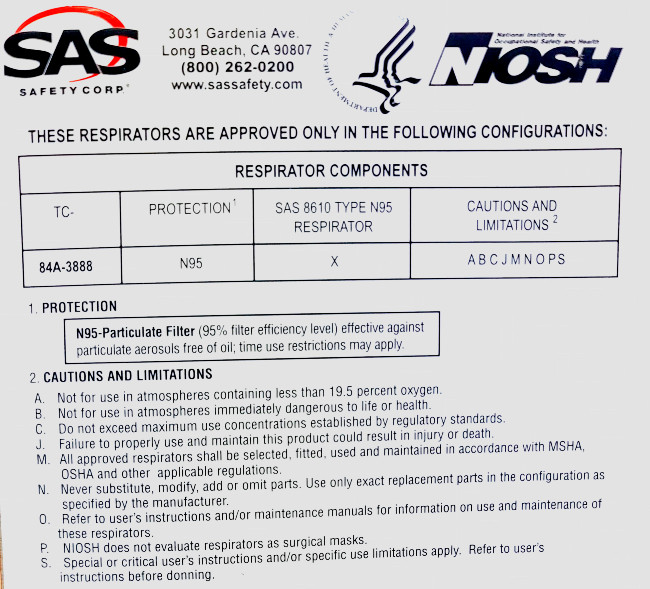 SAS 8610 Medical N95 Particulate Respirator Masks