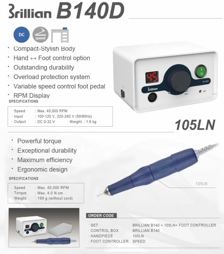  SaeShin Brillian B140D 45K Dental Laboratory Micro Motor