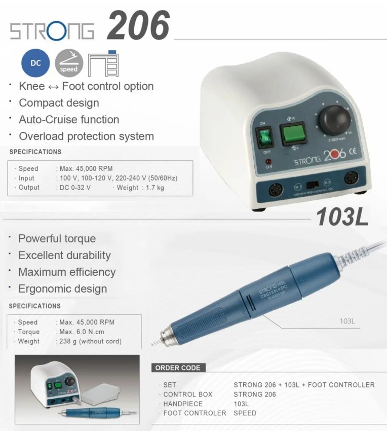 SaeShin Strong 206/103L 45K Dental Laboratory Micro Motor