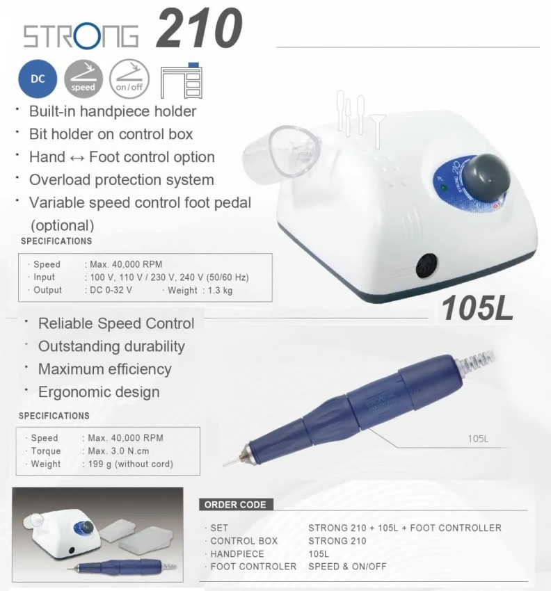  SaeShin Strong 210/105L 40K Dental Laboratory Micro Motor