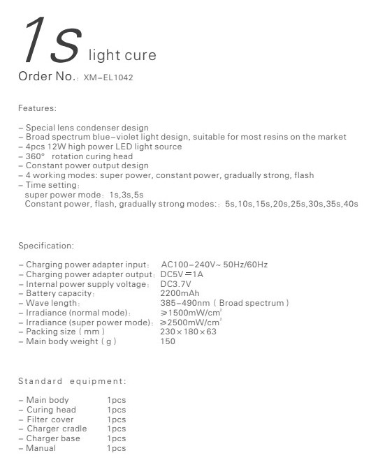 1 Second Cure BroadBand Spectrum Dental LED Curing Light