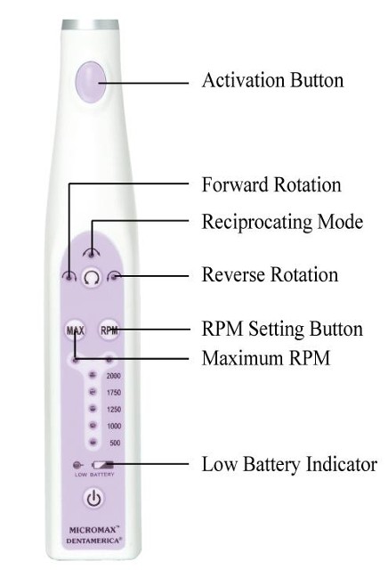 MicroMax Cordless Prophy Hygiene Handpiece Control Panel