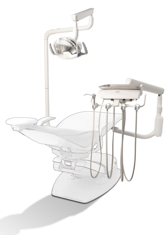 DCI RS4000 Reliance Swing Mount Pole w/Auto Dental Unit And Light Pole, White