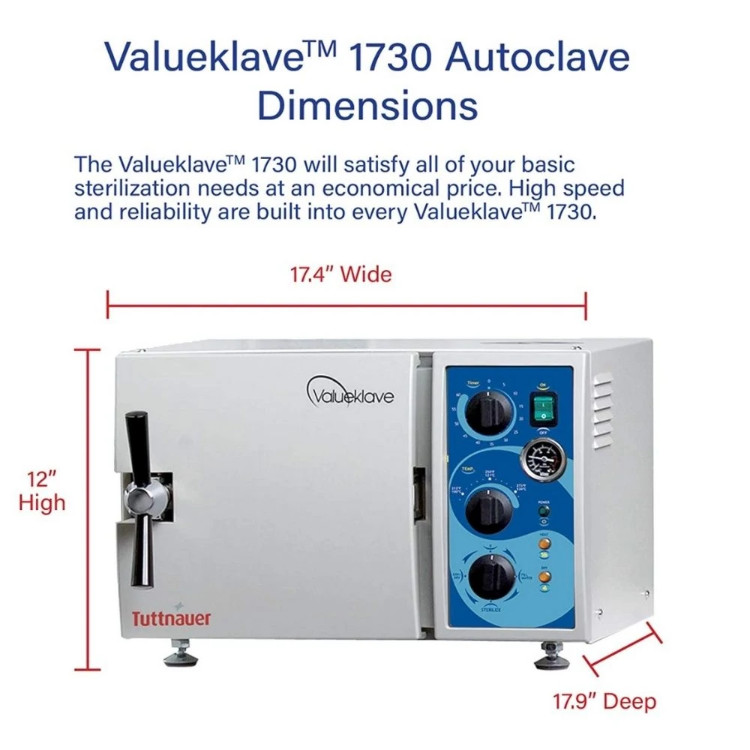 New Valueklave 1730 Manual Tuttnauer Sterilizer Dimensions